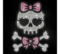 MAYJOYDIY Lindo Calavera Rhinestone termoadhesivo 29,7 x 21 cm Calavera brillante lazo rosa diamante adhesivo para camiseta, chaqueta, bolsos, prendas de vestir, accesorios de bricolaje