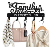 MAYJOYDIY Llavero de metal con texto en inglés "Family is Everything", 25 x 12 cm, diseño de hojas de mariposa, para colgar en la pared, color negro, con 5 ganchos para regalo, cocina, baño,