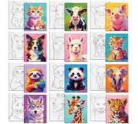 MAYJOYDIY - Lote de 12 lienzos para pintar, diseño de animales lindos para gatito, tigre, vaca, cerdo, perro, tela, preimpresa, 20 x 25 cm, tigre perezoso, panda para principiantes, regalo de fiesta