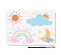 MAYJOYDIY Plantilla de arco iris, nube, luna, 29,7 x 21 cm, plantillas de plástico reutilizables para pintar con pincel de pintura, plantillas de decoración de estrellas de sol para madera, pared,