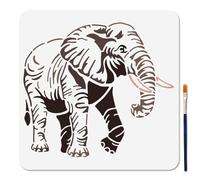 MAYJOYDIY Plantilla de elefante con pincel de pintura, 30 x 30 cm, plantillas de plástico reutilizables para madera, tela, pared, ventana, manualidades