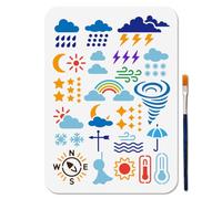 MAYJOYDIY Plantilla de pronóstico del tiempo de 29,7 x 21 cm, plantilla reutilizable para pintar arco iris, tornado, arte con pincel para ventana, madera, pared, decoración del hogar