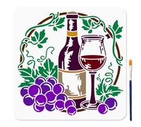 MAYJOYDIY Plantilla de vino de uva Plantillas de pintura copa de vino 30×30cm con pincel Plantilla de dibujo reutilizables Ideales Para Paredes, Textiles, Scrapbooking, Arte De Pared
