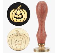 MAYJOYDIY Sello de cera de calabaza de Halloween de 25 mm, sello de cera de calabaza de diablo, sello de cera extraíble, cabeza de latón, mango de madera para sobres de Acción de Gracias, tarjetas,