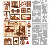 MAYJOYDIY Sellos de viaje de metal, troqueles de corte de edificios famosos, troquelados, sobre postal, plantilla de acero al carbono para hacer tarjetas, álbumes de recortes, manuales, decoración de