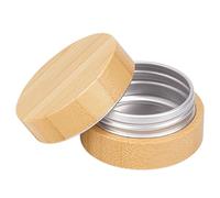 MAYJOYDIY Tarro cosmético rellenable vacío de 15 g/0.5 oz con bandeja de bambú crisol de chapa de aluminio con tapón de rosca Tarro de muestra vacío para guardar viajes bálsamo labial cosmético crema