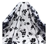 MAYJOYDIY Tela de encaje de malla de flores negras de 1,8 m, 160 ~ 172 cm, tul ligero, diseño de rosas vintage, para boda, tutú, decoración, accesorios de manualidades