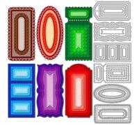 MAYJOYDIY Troqueles de corte de marco de etiqueta larga, marco de fondo, plantilla de metal para marcapáginas, forma geométrica, plantillas de acero al carbono para hacer tarjetas, álbumes de recortes