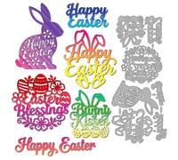 MAYJOYDIY Troqueles de corte de metal con texto en inglés "Happy Easter Bunny Bessings Text with Eggs and Flowers Die Cuts Stencils Bunny Kisses with Eggs Embossing Template for DIY Paper Craft Card