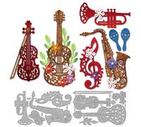 MAYJOYDIY Troqueles de corte de metal para instrumentos musicales, violín, guitarra, trompeta, clave de sol aguda, plantillas de flores, hojas, troqueles para manualidades, tarjetas, álbumes de