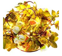 maykawe Guirnalda de luces artificiales de hojas verdes con 25 cuentas de lámpara brillantes constantes, color blanco cálido para decoración de interiores, uso festivo