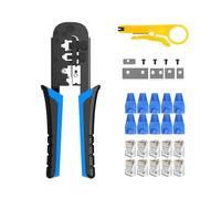 Mayline Cat5 Cat6 Cat6e - Kit de reparación de cables de teléfono portátil para RJ11 RJ45, pelacables de alambre perforado, crimpadora coaxial (azul)