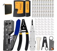 MAYLINE CAT5 RJ45 Kit de herramientas de crimpado para cables de red RJ45 para pasar CAT6 Cat5e Cat5 conectores de paso CAT7 RJ11 TJ12 pelacables alicates de corte de alambre 50 Conectores (Amarillo)