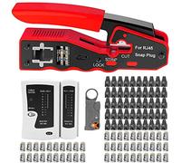 MAYLINE - Herramienta de crimpado RJ45 CAT5 Pinza crimpadora para cables de red CAT6 CAT7 Crimpar trabillas Conectores Mantenimiento del Kit Herramientas LAN Tester Pasante Cable Ethernet (Rojo)