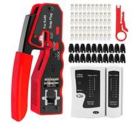 MAYLINE RJ45 Crimpado Juego Herramientas Ethernet Reparación Cable de Red, Crimpadora Pelacables Alicates CAT7 Crimp Wire Stripping Cable Alicate de Corte Profesional Comprobador CAT5 CAT6(Azul)