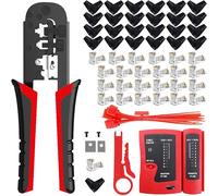 MAYLINE RJ45 Herramienta de cable de Crimpador de red, profesional de Mantenimiento RJ45/CAT5/CAT6, pelacables alicates de, LAN Probador de cables de red 50 Conectores (Rojo)