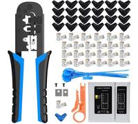 MAYLINE RJ45/RJ11 Crimpado Juego Herramientas Reparación de Cable de Red, Pelacables Alicates Crimpadora Crimp Wire Stripping Comprobador, Profesional Alicate de Corte CAT5 CAT7 CAT6(Amarillo)