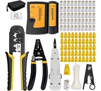 MAYLINEE CAT5 Pelacables Alicates RJ45 Herramientas de Reparación de Red Juego de Comprobador de Cables de Red Kit 4P/6P/8P de Mantenimiento de Red para Crimpadora 50 Conectores (Naranja)
