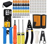 MAYLINEE CAT5 RJ45 Juego de Herramientas de Crimpado para RJ11/RJ12, Cortador Crimpadora de red Cat5e/Cat6, Alicate Network Tool LAN Pelacables Pelacables 50 Conectores 50 Cubiertas (Azul)