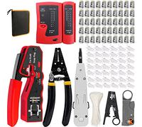 MAYLINEE Comprobador de Cable de Red RJ45 pelacables alicates de 4P/6P/8P CAT5 CAT6 Network Tool Kits Red Profesional Mantenimiento de la LAN Cable Tester Herramientas de Reparación(Rojo)