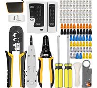 MAYLINEE Juego de Herramientas de Crimpado Cable de la Red RJ45, Cortador de Crimpado de Pelado LAN para CAT5 CAT6, 8P 6P Kit de Network Pelacables de Alicates de Kit 50 Conectores(Negro)