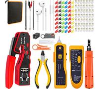 MAYLINEE Kit de Herramientas de Comprobador de red RJ45 CAT6 Cat5e Cat5 pelacables alicatesRJ11 TJ12 Crimpadora de cables, Juego de Cortadores Modulares de Mantenimiento, 50 Conectores(Azul)