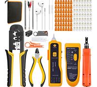 MAYLINEE Pelacables Alicate de Corte Kit RJ45 CAT6 de Herramientas de Comprobador Cable de Red CAT7 CAT5 Crimpadora de cables, Juego de Cortadores Mantenimiento, 50 Conectores(Naranja)