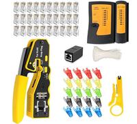 MAYLINEE Pelacables Alicate RJ45 CAT5 CAT6 CAT7 Crimpadora Herramienta de Reparación Pasante Juego de Comprobador Cables de Red Kit /8P Mantenimiento Network Tool LAN 50 Conectores (Amarillo)