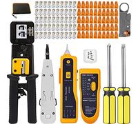 MAYLINEE Pelacables Alicates RJ45 CAT5 CAT6 Crimpadora Herramientas de Reparación de Red Juego de Comprobador de Cables de Red Kit 4P/6P/8P Mantenimiento Network Tool LAN 50 Conectores(Gris)