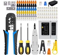 MAYLINEE Pelacables Alicates RJ45 CAT5 CAT6 Crimpadora Herramientas de Reparación de Red Juego de Comprobador de Cables de Red Kit 4P/6P/8P Mantenimiento Network Tool LAN 50 Conectores (Azul)