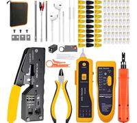 MAYLINEE RJ45 CAT5 CAT6 Pelador de cables de red Kit Crimpadora para Conectores Pasante Cat7 Cat6A Herramienta de Crimpado RJ11 RJ12 6P 8P 50 Conectores (Rojo)