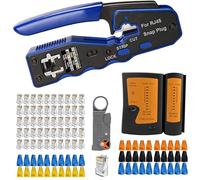 MAYLINEE RJ45 Herramientas de Reparación de Red CAT5 pelacables alicates Juego de Comprobador de Cables de Red Kit 4P/6P/8P de Mantenimiento de Red para Crimpadora con 50 Conectores (Azul)