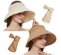 MAYLISACC 2 Piezas Visera de Verano Sombrero Paja ala Ancha para Mujeres con Protección Solar UV Top Abierto Empacable (Caqui + Crema)