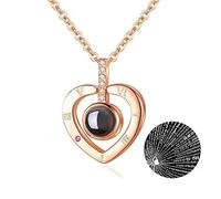 MayMax Collar en forma de corazon con Amor Eterno en 100 idiomas, colgante con proyeccion te quiero, cadena ajustable y caja de regalo, detalle para pareja, aniversario y San Valentin