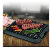 MayMax Grill Electrico Sin Humos 1250W - Parrilla Antiadherente de 25x30 cm para Barbacoa Interior Todo el Ano con Sabor Autentico