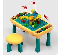 MayMax Juego de Mesa y Silla Infantil con Bloques de Construccion de 63 Piezas, Mesa de Actividades para Ninos con Superficie Reversible para Jugar, Aprender y Crear