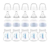 Maymom botellas de boca ancha para almacenar, alimentar y recolectar leche materna con tetina, tapa domo y disco SureSeal; compatibles con extractores Spectra y Motif Luna; 5 piezas de 140 mL