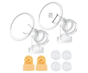 Maymom protectores de pecho de una pieza de 25 mm; incluye 2 protectores con válvulas y membranas; compatibles con extractores Medela seleccionados; tamaño mediano