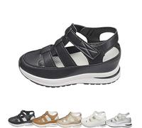MAYNUO 2025 New Women's Hollow Out Breathable Platform Wedge Sandals Sneakers Leather Closed Toe Comfortable Casual Stylish Roman Sandals (black,40)