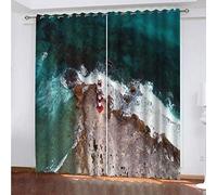 MAYNUO Cortinas Blackout Grommet 2 Paneles 3D Paisaje con Olas Y Faro Cortina Opacas Termicas Aislantes Frio Y Calor 234x230 Cm para Salon Dormitorio Habitacion, Térmico Aislamiento, Ojales