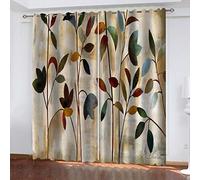 MAYNUO Cortinas Dormitorio Juvenil 3D Acuarela Planta Hojas Cortinas Termicas Aislantes Frio Y Calor Cortinas Opacas, Cortinas Opacas 160x240 Cm con Ojales para Ventanas Habitación Niño Salon