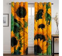 MAYNUO Cortinas Dormitorio Juvenil 3D Girasol Cortinas Termicas Aislantes Frio Y Calor Cortinas Opacas, Cortinas Opacas 160x240 Cm con Ojales para Ventanas Habitación Niño Salon