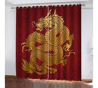 MAYNUO Cortinas Dormitorio Juvenil 3D Tótem del Dragón Dorado Cortinas Termicas Aislantes Frio Y Calor Cortinas Opacas, Cortinas Opacas 160x240 Cm con Ojales para Ventanas Habitación Niño Salon