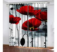 MAYNUO Cortinas Dormitorio Opacas 2 Piezas 200x160 Cm Cortinas Térmicas Aislantes Frío 3D Flores Rojas Niños Ventana Aislamiento Térmico Cortina para Dormitorio, Salón, con Ojales