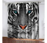 MAYNUO Cortinas Dormitorio Opacas 2 Piezas 200x160 Cm Cortinas Térmicas Aislantes Frío 3D Ojos Azules Tigre Niños Cortinas Ventana Aislamiento Térmico Cortina para Dormitorio, Salón, con Ojales