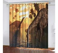 MAYNUO Cortinas Infantiles Niña 3D Dinosaurios del Bosque del Atardecer Opacas 2 Piezas Termicas Aislantes Frio Y Calor Cortina 140x160 Cm Baratas, Salon, Habitacion Juvenil, con Ojales