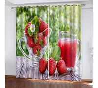 MAYNUO Cortinas Infantiles Niña 3D Zumo De Fresa Rojo Opacas 2 Piezas Termicas Aislantes Frio Y Calor Cortina 140x160 Cm Baratas, Salon, Habitacion Juvenil, con Ojales