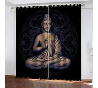 MAYNUO Cortinas Salon Modernas 3D Estatua De Buda 2 Piezas Cortinas, Cortinas Opacas En Poliéster Reduccion Ruido para Habitacion Dormitorio, 264x240 Cm con Ojales, Cortinas Aislantes Termicas