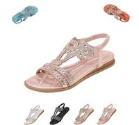 MAYNUO Sandal Women's Sandals Glitter Shoes Women's Summer Elegant Flat Rhinestone Sandals Outdoor Beach Open Toe T Bar Sling Back Elastic (Pink,42)