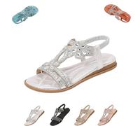 MAYNUO Sandal Women's Sandals Glitter Shoes Women's Summer Elegant Flat Rhinestone Sandals Outdoor Beach Open Toe T Bar Sling Back Elastic (Silver,41)